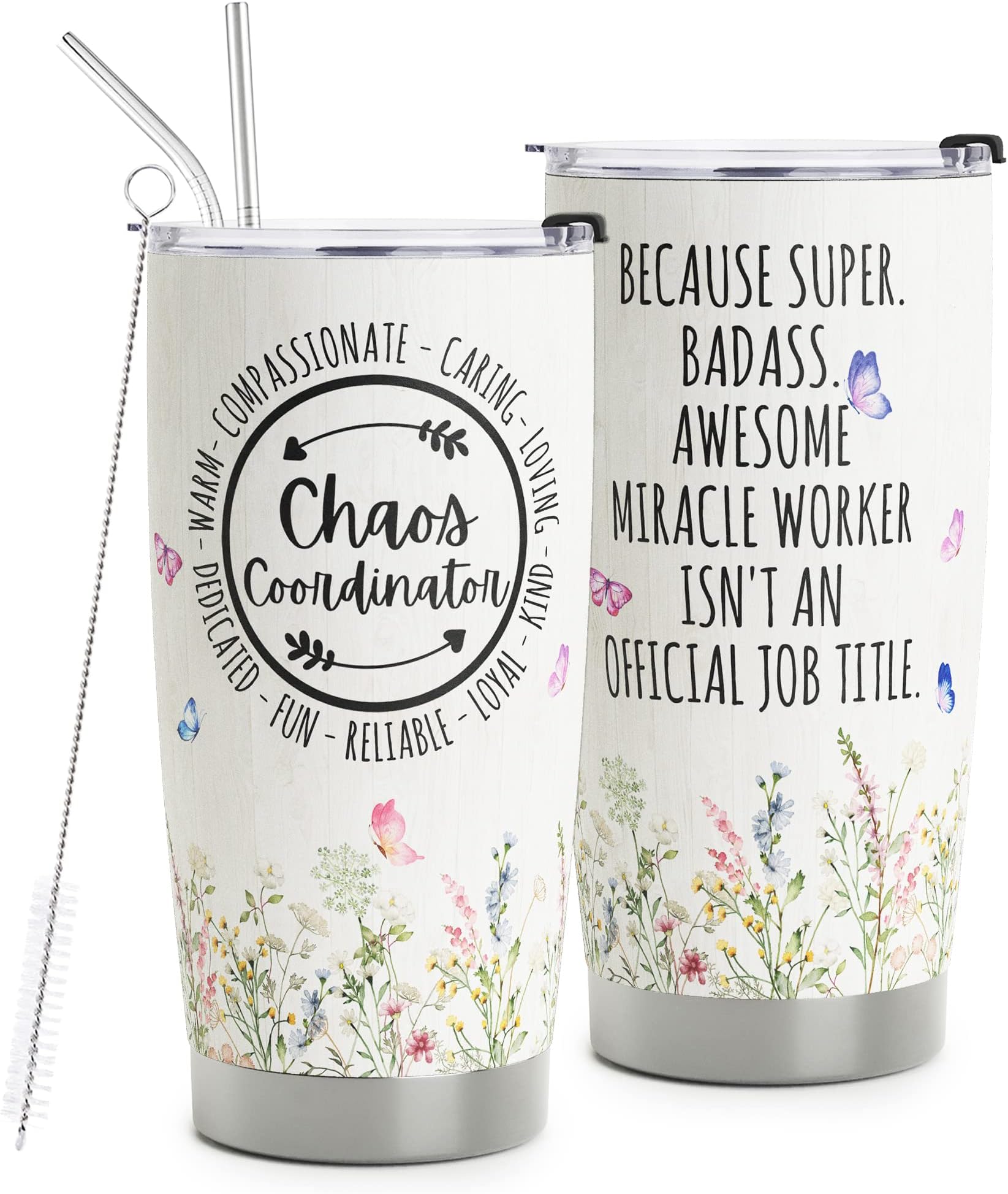 Chaos Coordinator gifts - Chaos Coordinator Travel Mug with Straw for Mom Coworker Boss Manager Employee - Stainless Steel Tumbler Cup 20oz