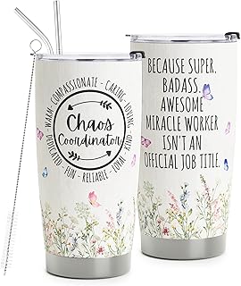 Chaos Coordinator gifts - Chaos Coordinator Travel Mug with Straw for Mom Coworker Boss Manager Employee - Stainless Steel Tumbler Cup 20oz