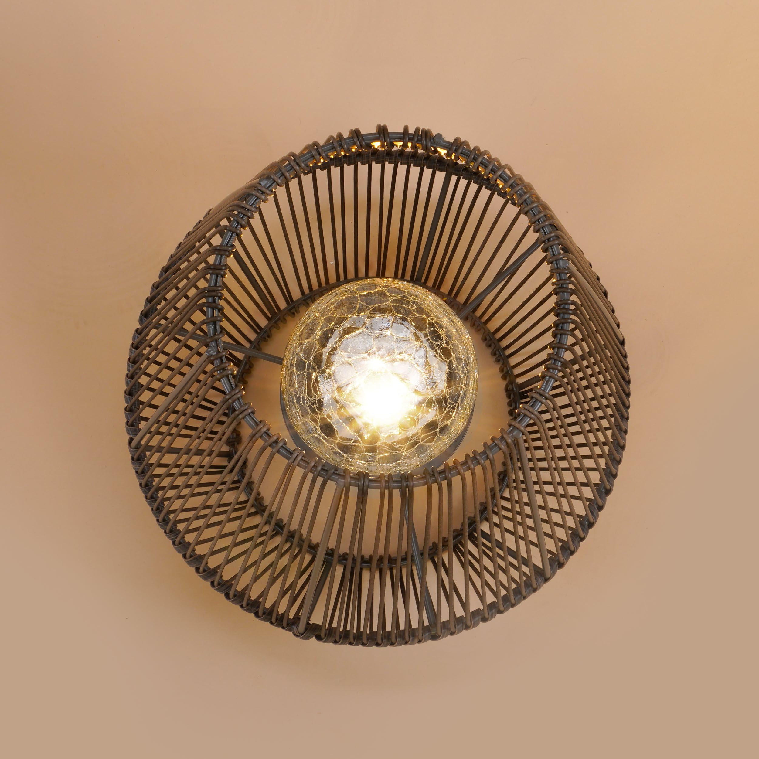 Esotec Solar Windlicht Garten Rattanoptik Bruchglaskugel Ilona 102207