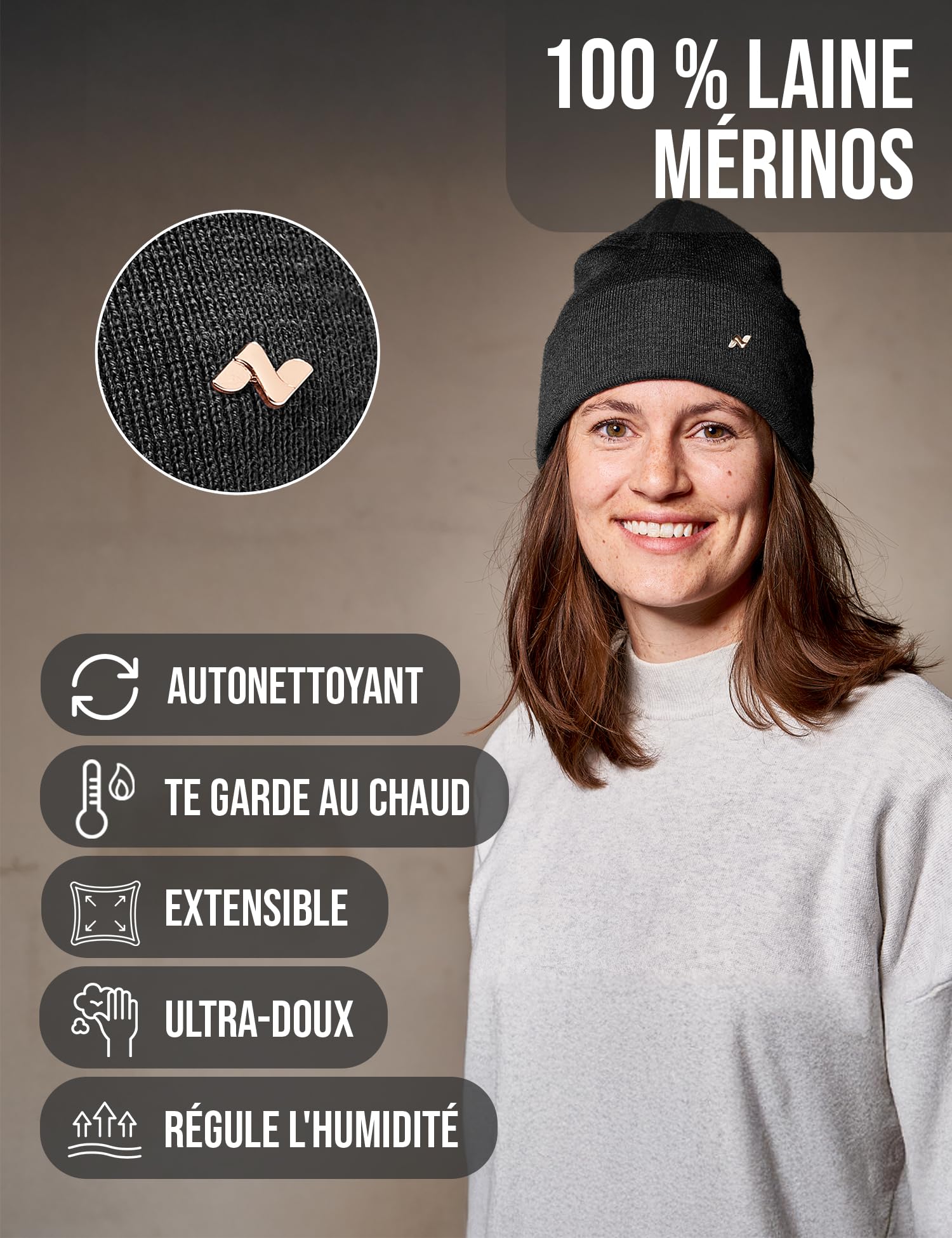 NYTTED® Bonnet mérinos pour Hommes & Femmes | Bonnet 100% Laine mérinos Fine | Chaud, Doux & Extensible | Bonnet Homme Laine Merinos | Bonnet Femme Hiver | Beanie Homme
