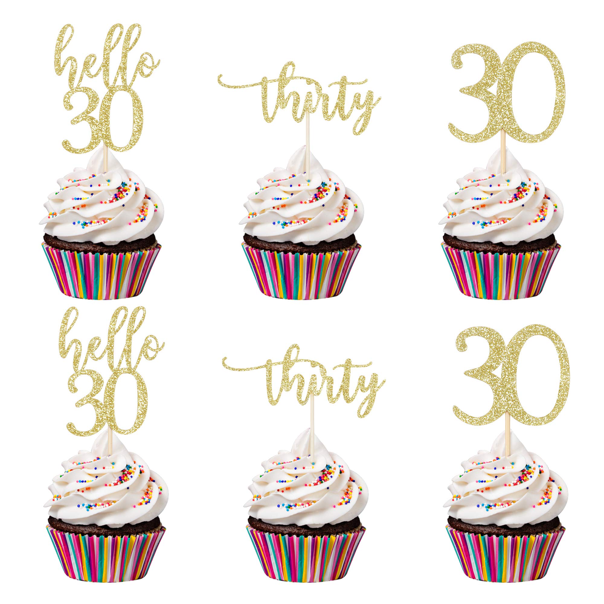 Buy 30th Birthday Cupcake Toppers 24Pcs Gold Glittery Thirty Hello 30