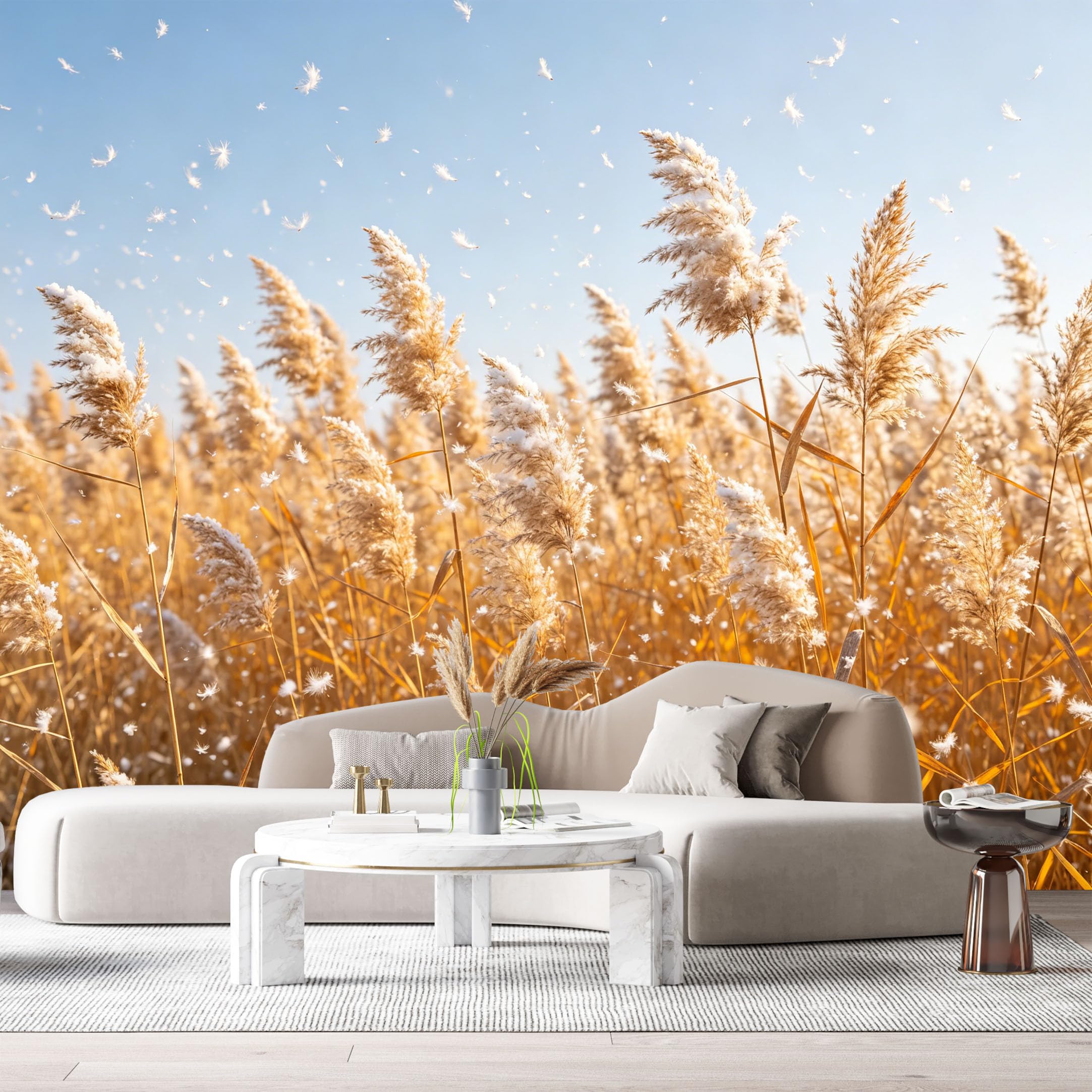 Custom Size Wall Murals Golden Meadow Botanical Watercolor Wheat Field Blue Sky SelfAdhesive Wall Fabric Removable Large Wallpaper for Photo Living Room