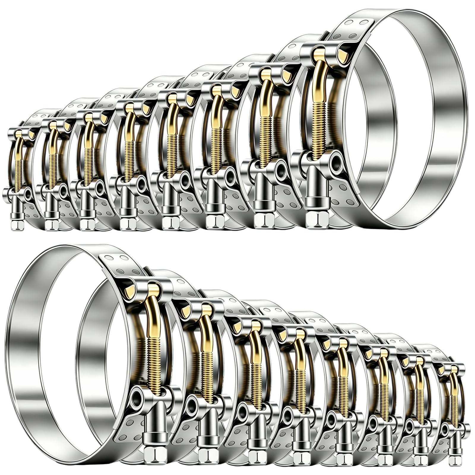 Tnisesm 16Pcs 8 Sizes T-Bolt Hose Clamps