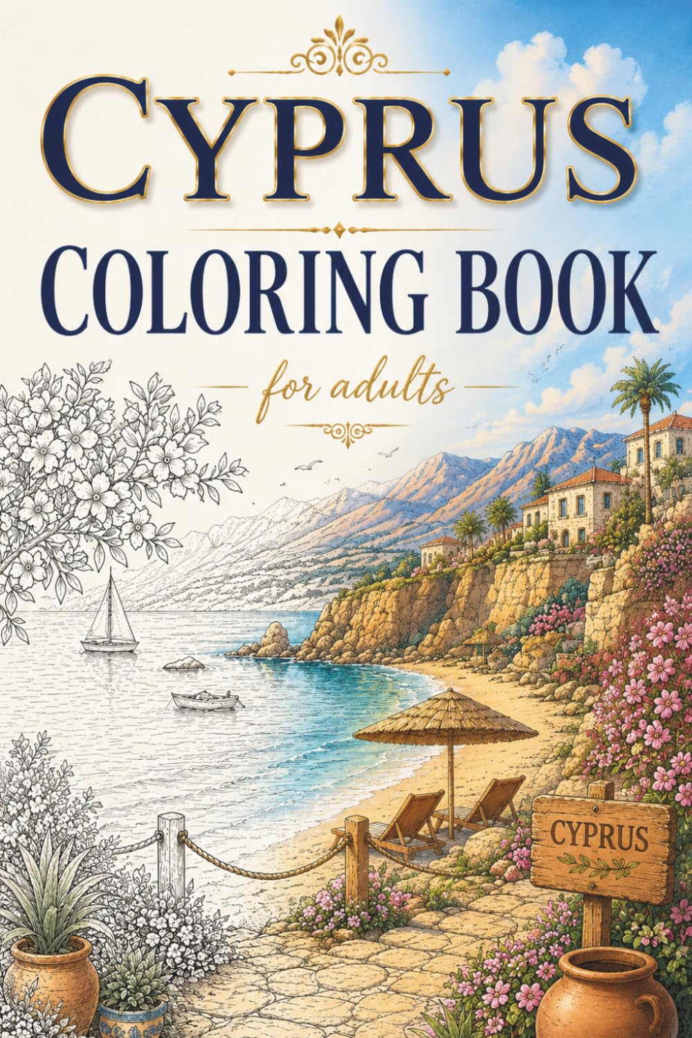 Cyprus Adult Coloring Book: Relaxing Mediterranean Scenes, Coastal Views, and Charming Villages to Color (Around the World in Color)