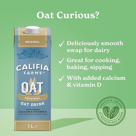 Califia Farms Oat Barista Blend & Unsweetened Oat Drink with Calcium & Vitamin D - Dairy Free, Lactose Free, Vegan (6 x 1L)