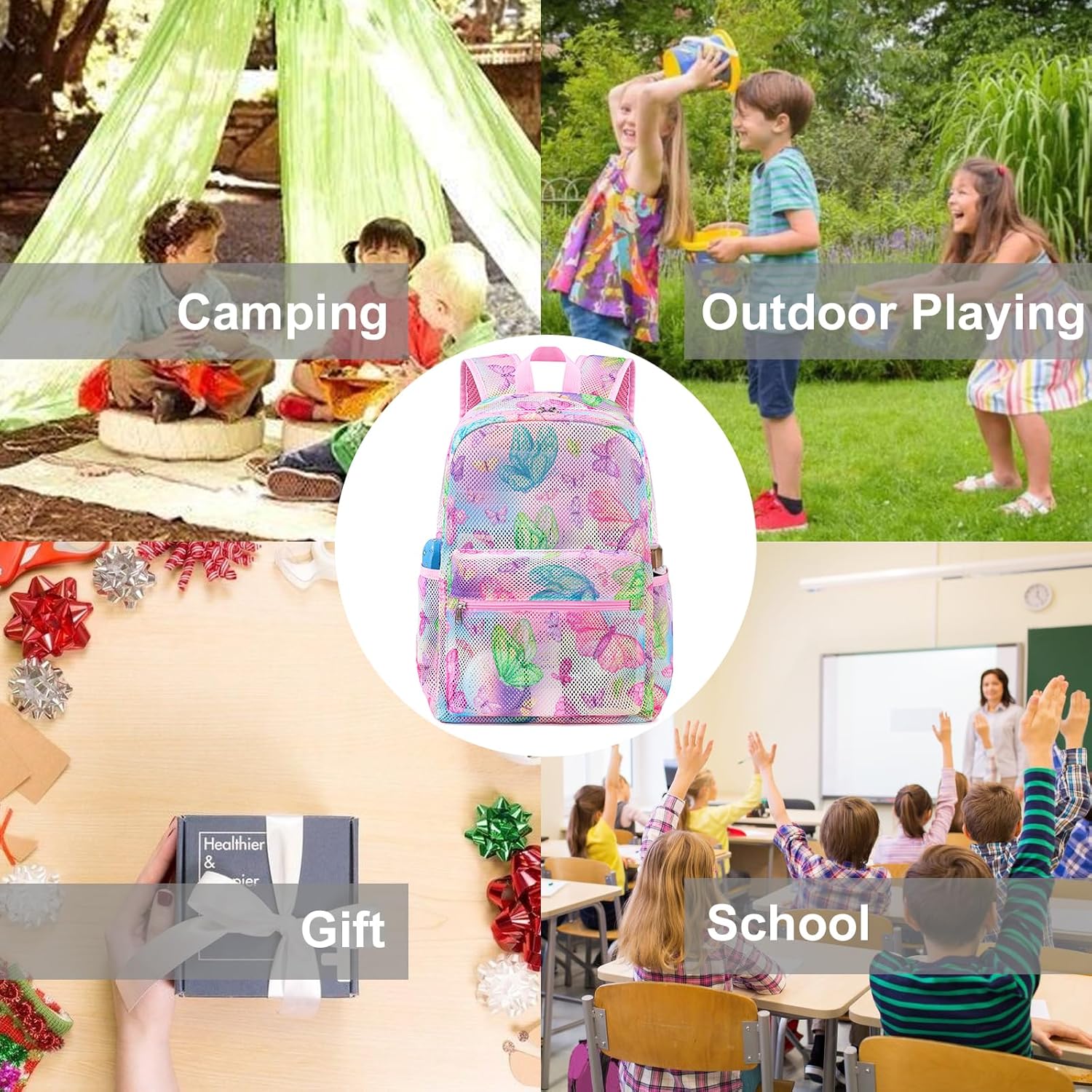 CAMTOP Mesh Backpack Kids Boys Girls Bookbag See Through Preschool Backpacks Casual Daypack for School Beach Travel Swim(Age 3-8 Years) - Image 7