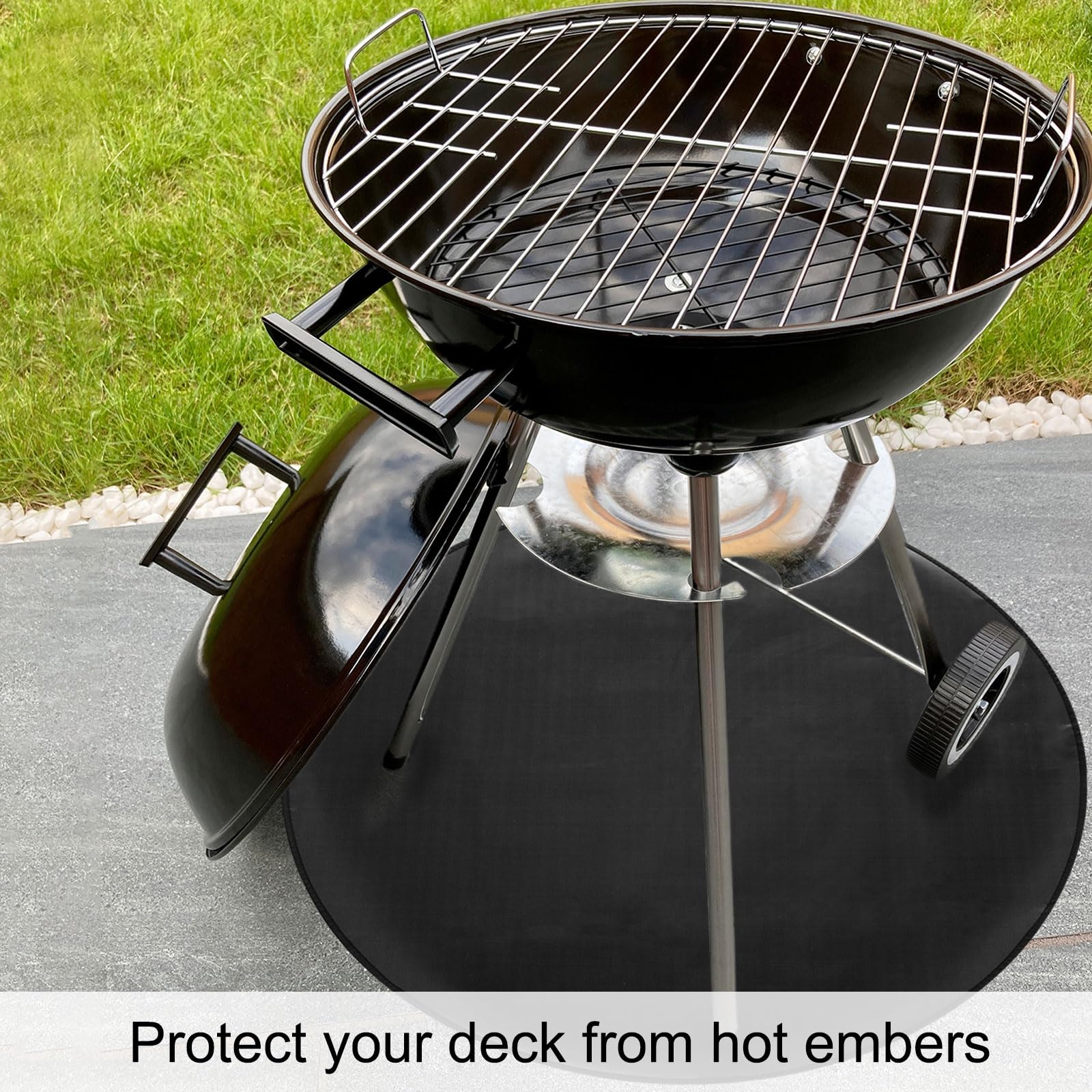 QUARKZMAN 134 cm Runde Feuerstelle Matte 2-Lagig Silikon Feuerfest Tragbar Unter Grill Matte Wiederverwendbar Wasserdicht BBQ Pad Grill Zubehör für Draußen BBQ Terrasse Deck Gras Schwarz