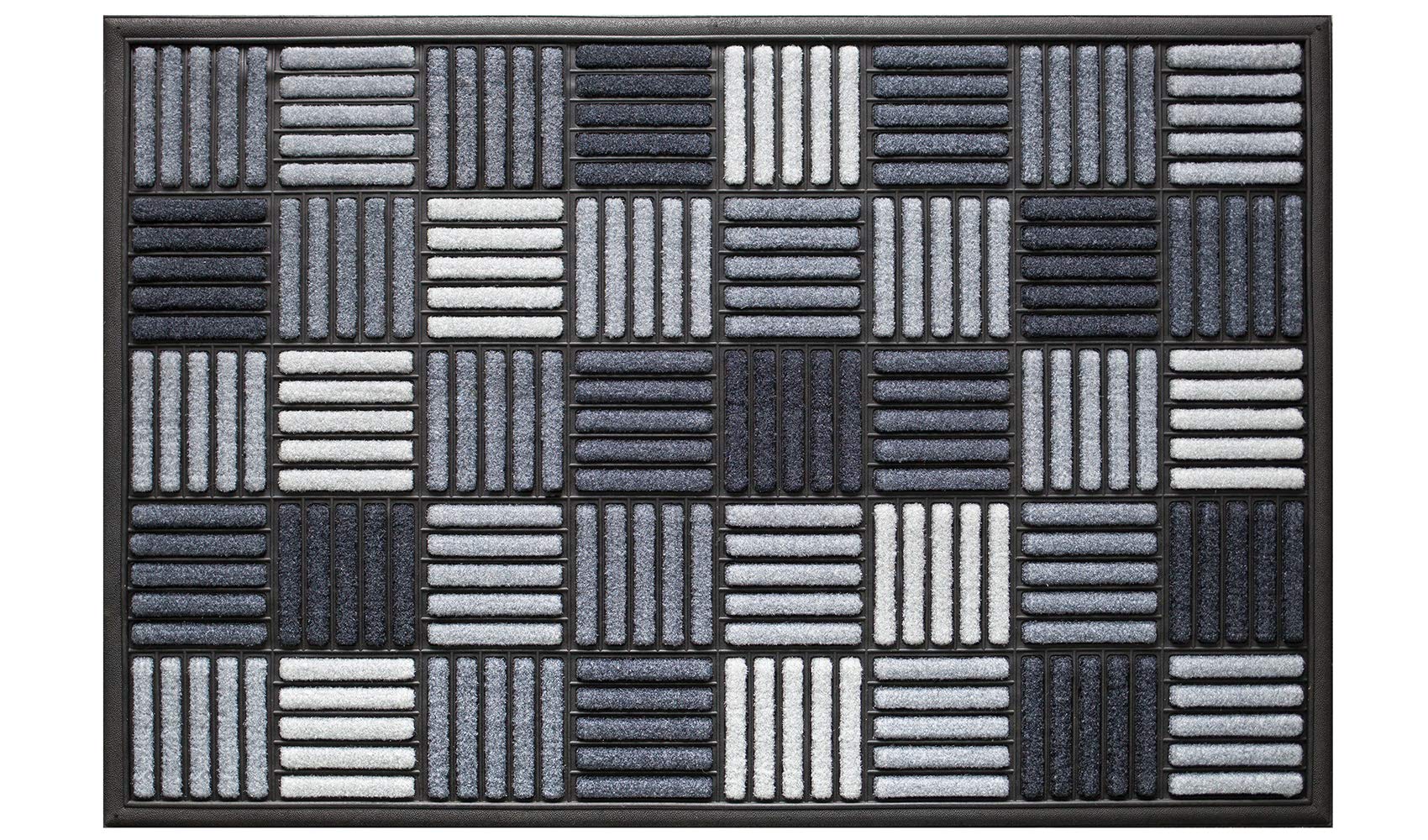 LA KO Fußmatte - hochwertig Fußmatte aus kombinierten Materialien - Türmatte mit modernem Design - verschieden Größen und Farben (Parkett grautöne, 60 x 90 cm)