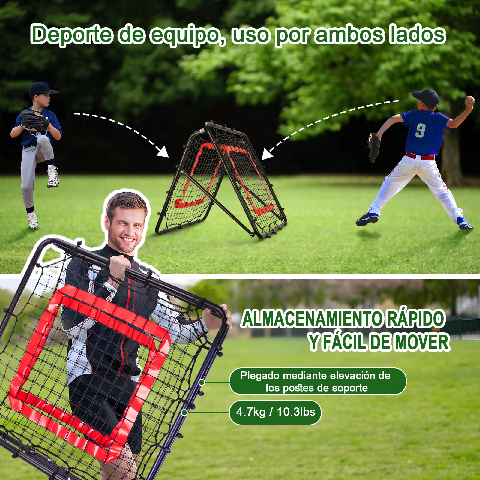 Red de Rebote Fútbol Plegable, Malla de PE de Doble Capa, Ángulo Ajustable