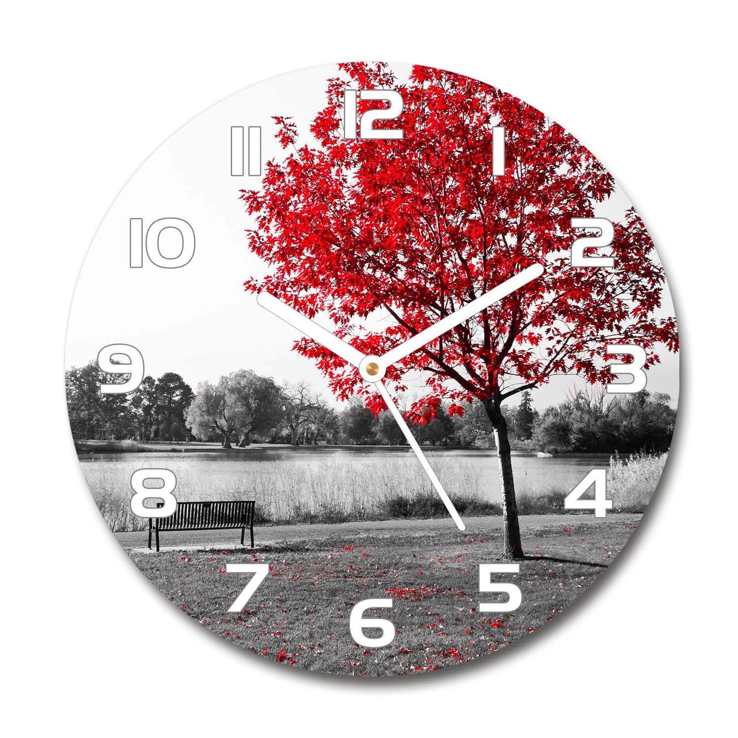 Horloge en verre 60x60cm Tulup arbre rouge silencieuse pour salon design