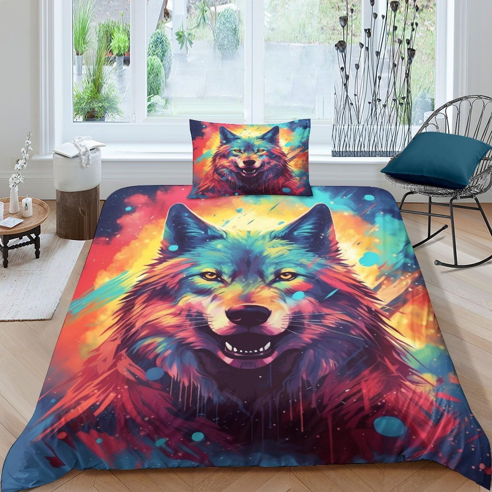 Funda nórdica de lobo para dormitorio juvenil de microfibra