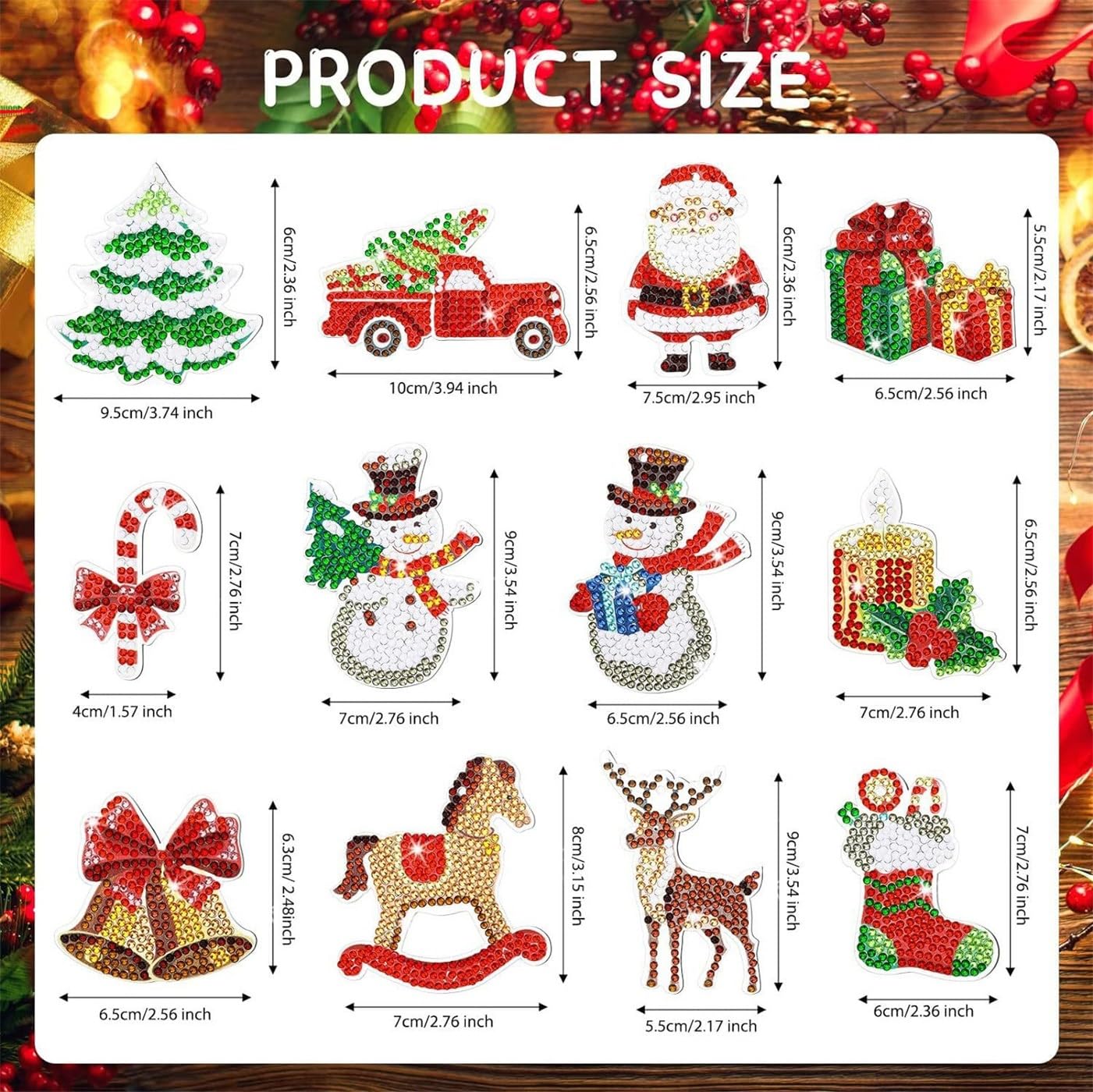 Weihnachts-Diamant-Malerei-Schlüsselanhänger-Set, 12 Stück, 5D-Strass-Ornamente zum Selbermachen, Urlaubsdekoration, komplettes Zubehör für Weihnachtsbaum-Geschenke