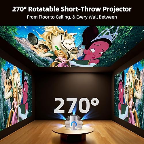 Miniatura 5 de Mini proyector con WiFi y Bluetooth aplicaciones integradas compatible con 1080P, Keystone automático, proyector de película portátil giratorio de