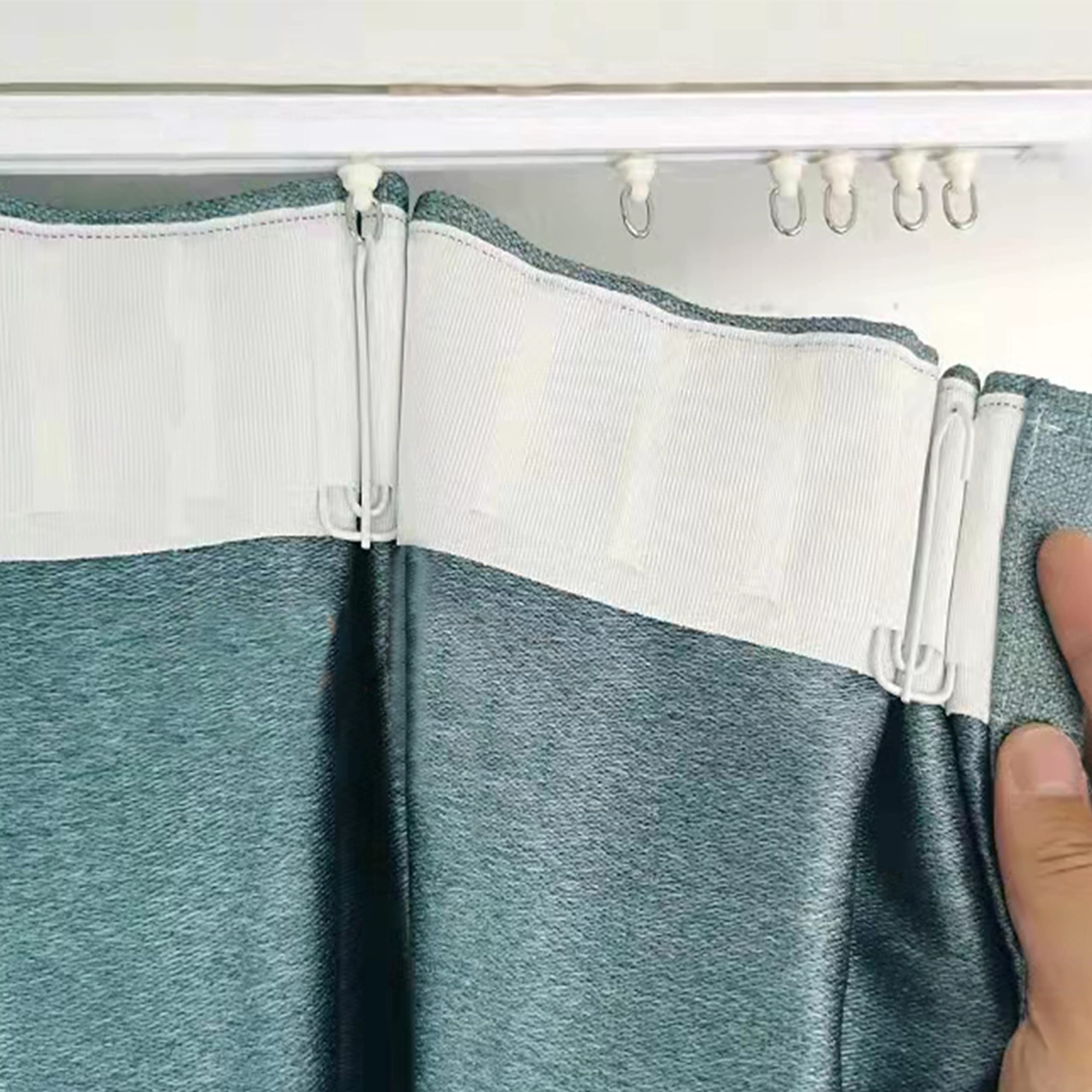 Ruban plissé pour rideaux - 9,1 m de long - Avec 30 crochets plissés en acier inoxydable à 4 broches - Blanc