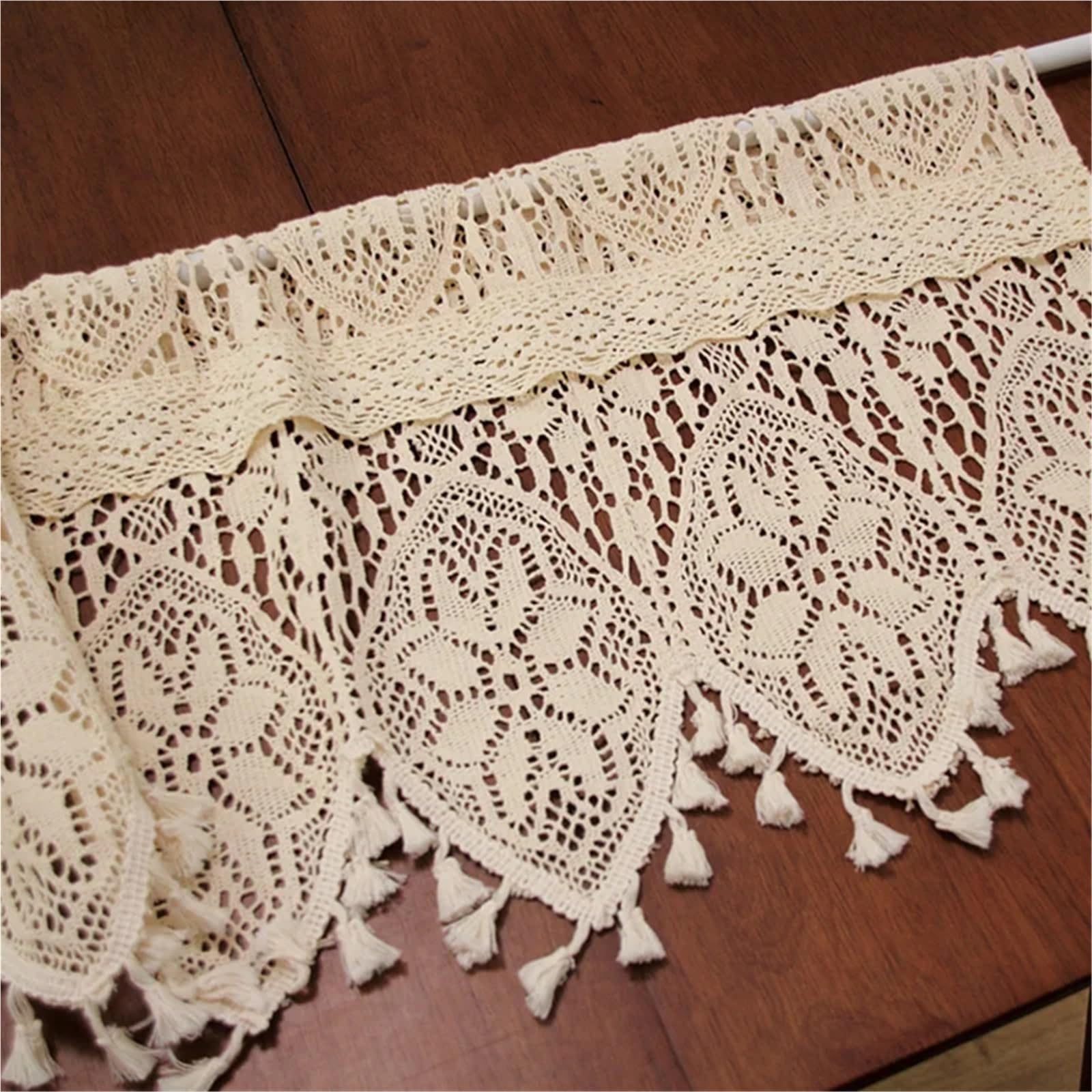 Vinta Lace Short ains per caffetterie e cucine & – Design pastorale all'uncinetto divisorio e decorazione guardaroba (1 pannello L 120 x A 38 cm)