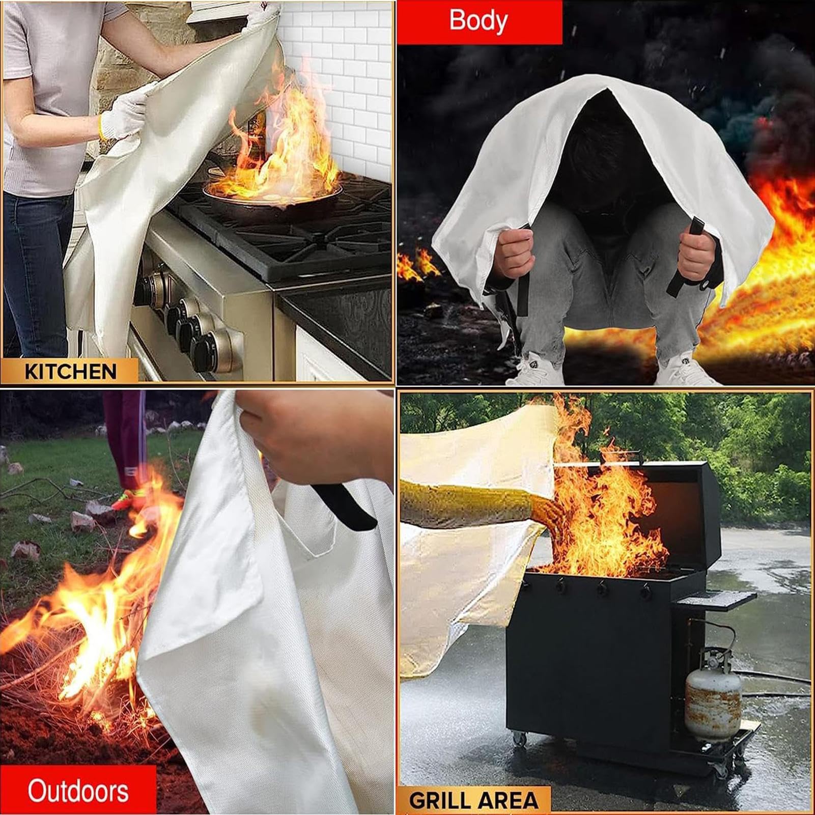 Manta ignífuga de fibra de vidrio con asa, accesorios de cocina al aire | libre para cocina, coche, camping, viajes, barbacoas