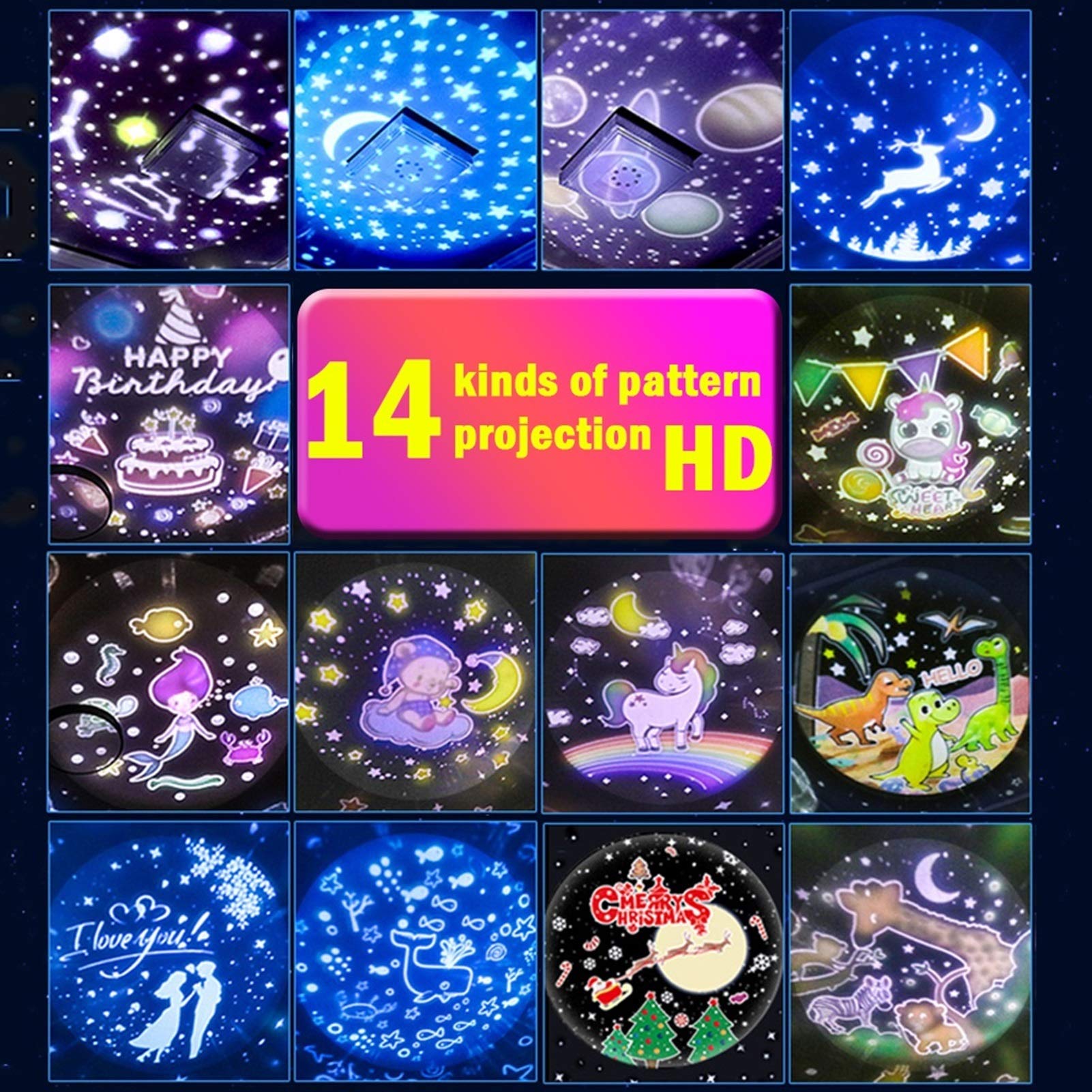 YXCKG Lámpara Proyector Infantil, Proyector De Luz Estrellas Galaxia, Luz Bebé Nocturna, Lámpara Giratorio De Mesa Infantil, para Niños Adultos, Océano, Patrón De Papá Noel, para Dormitorio