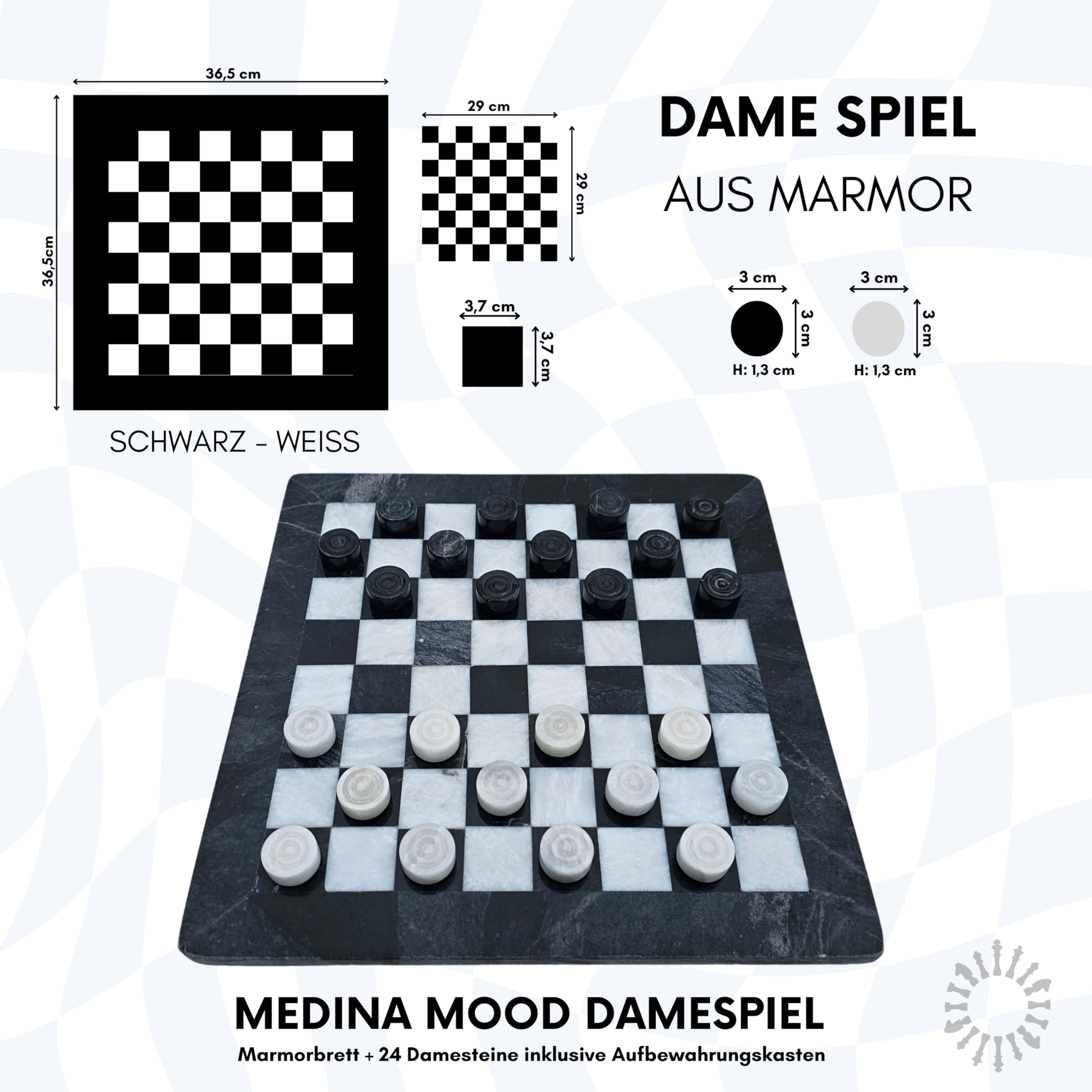 Jeu de 24 pierres pour femme en marbre - 36,5 cm - Avec 24 pierres - Couleur : noir et blanc - Gris - Produit naturel fait à la main - Idée cadeau