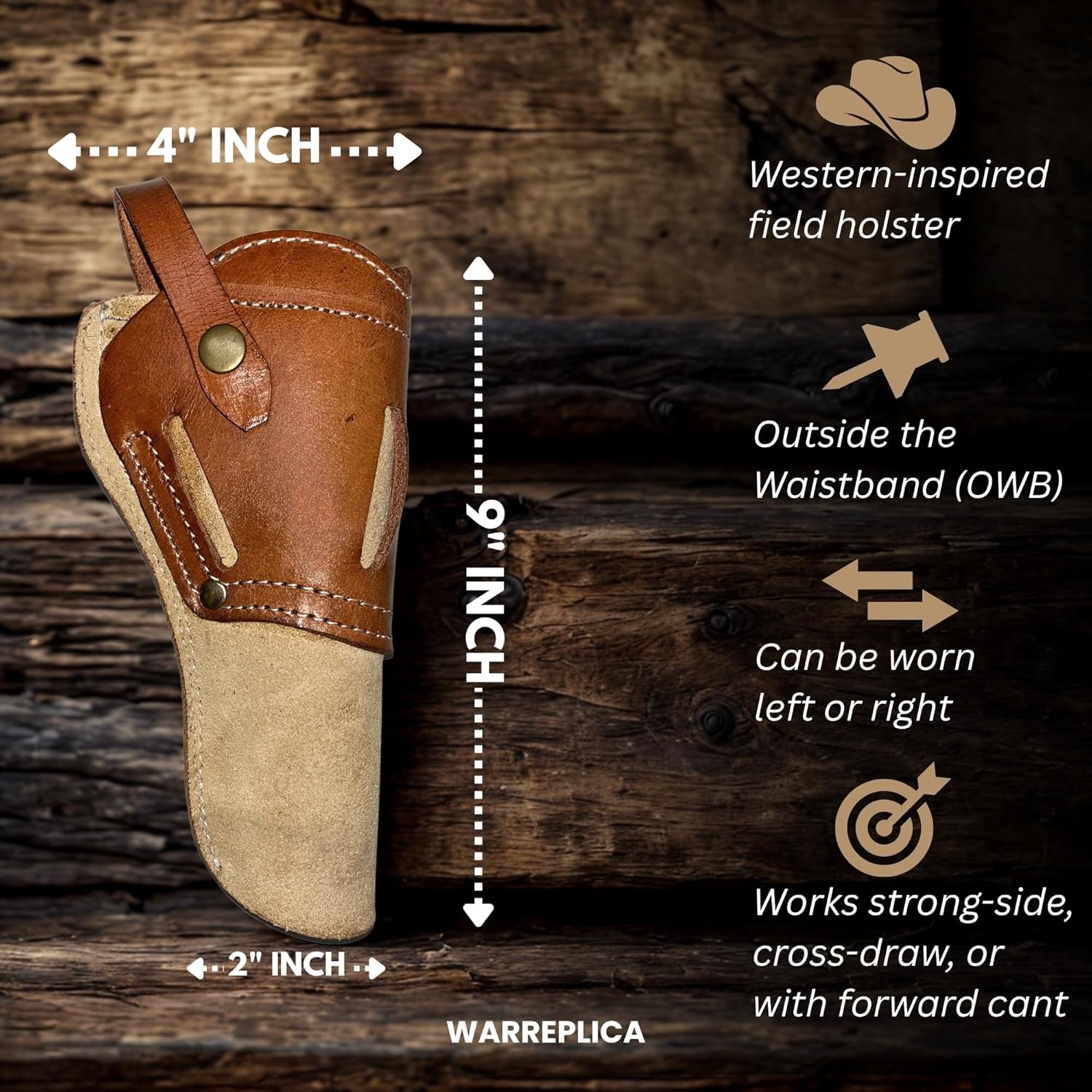 Warreplica Wild Hog Leather Revolver Holster - Compatible with Ruger Wrangler 4 5/8" and Heritage Rough Rider 4 3/4" (Ambidextrous)- Reproduction
