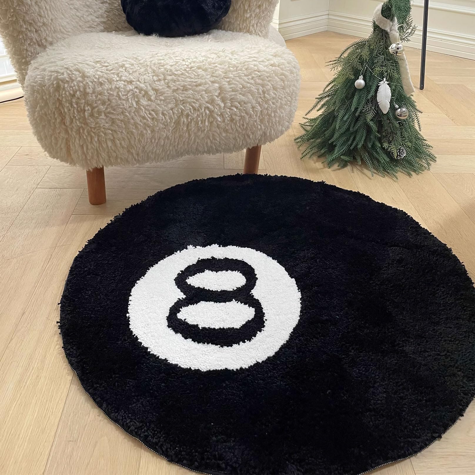 8 Ball Rug, Simulation Billiards 8 Ball Rug, Round Soft Chair Pad, Anti-slip Bath Floor Mat, Kids Bedroom Black Carpet, Circle Rugs for Living Room,006,120CM