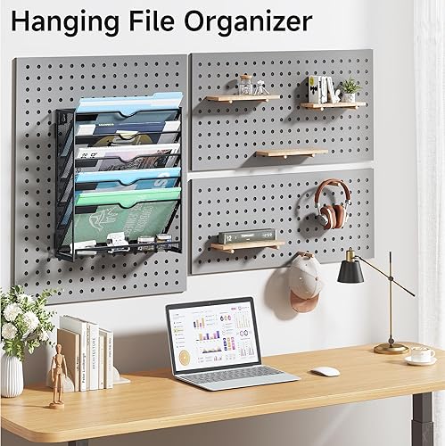 Miniatura 6 de Organizador de archivos colgante de 16 niveles con ganchos, organizador de archivos de pared, portapapeles de archivos y organizador de revistas,