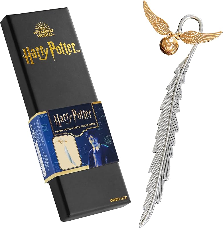 Marcapáginas de metal de Harry Potter con colgante, Snitch Dorada, Hogwarts, regalos de lectura, caja de regalo para amantes de los libros (Snitch Dorada)