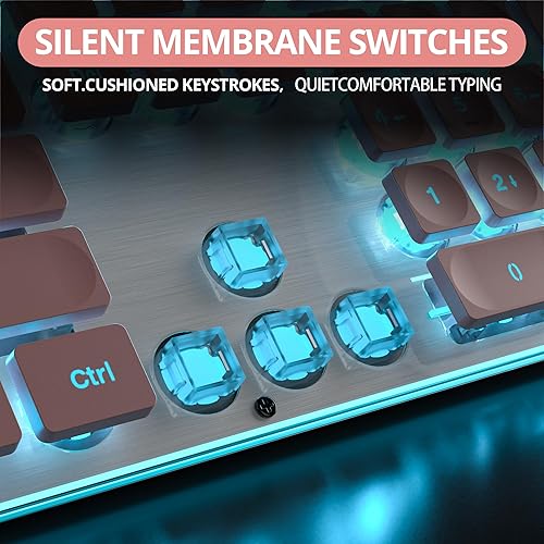Miniatura 5 de Teclado retro punk de 104 teclas, máquina de escribir de tamaño completo, teclado rosa con tapa cuadrada y retroiluminación LED azul, membrana