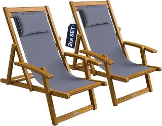 CASARIA® Sonnenliege 2er Set Holz Wetterfest Klappbar