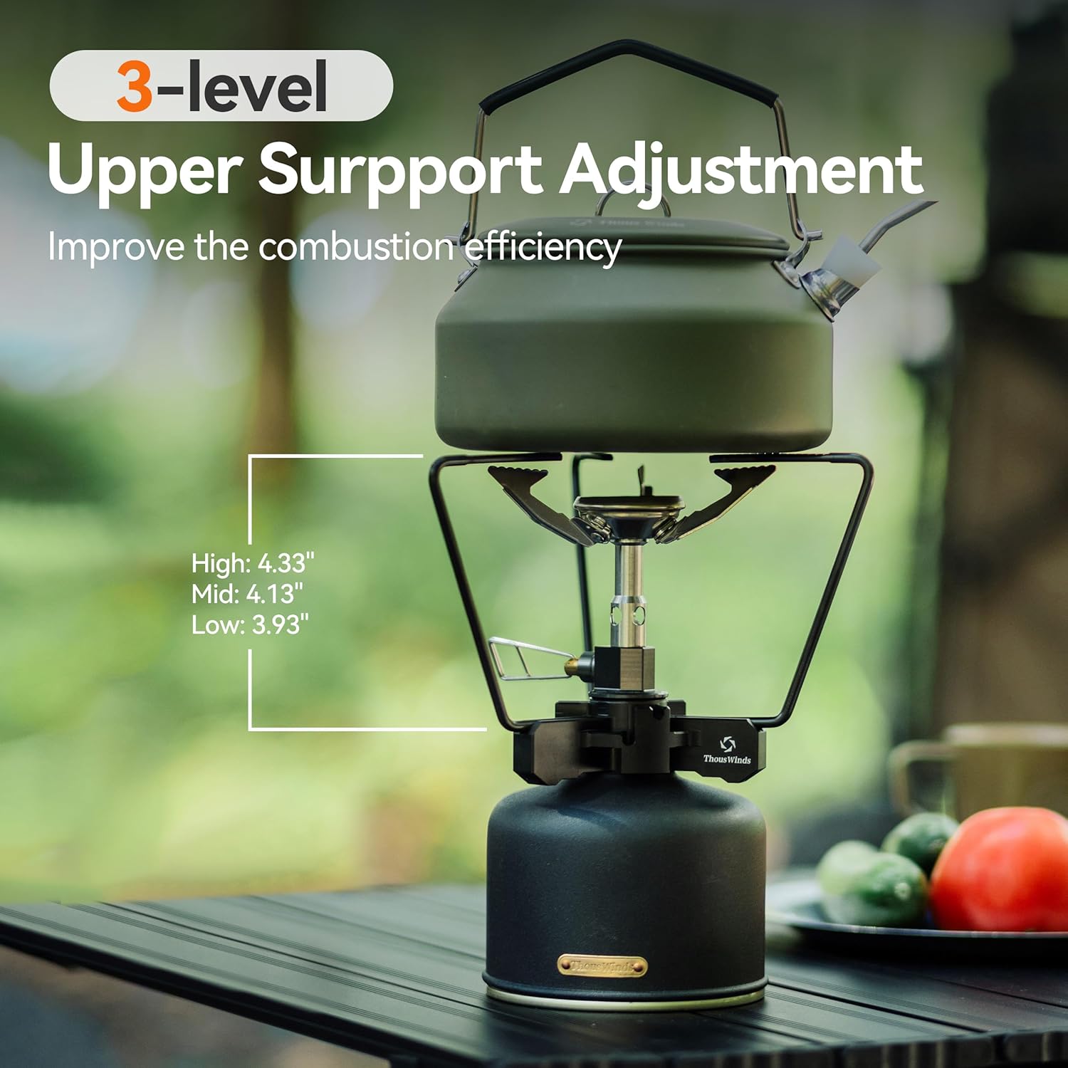 Thous Winds Camping Stove Stand, Backpacking Campfire Tripod with Upper Support, 10.2-14.2 Inch Height Adjustment