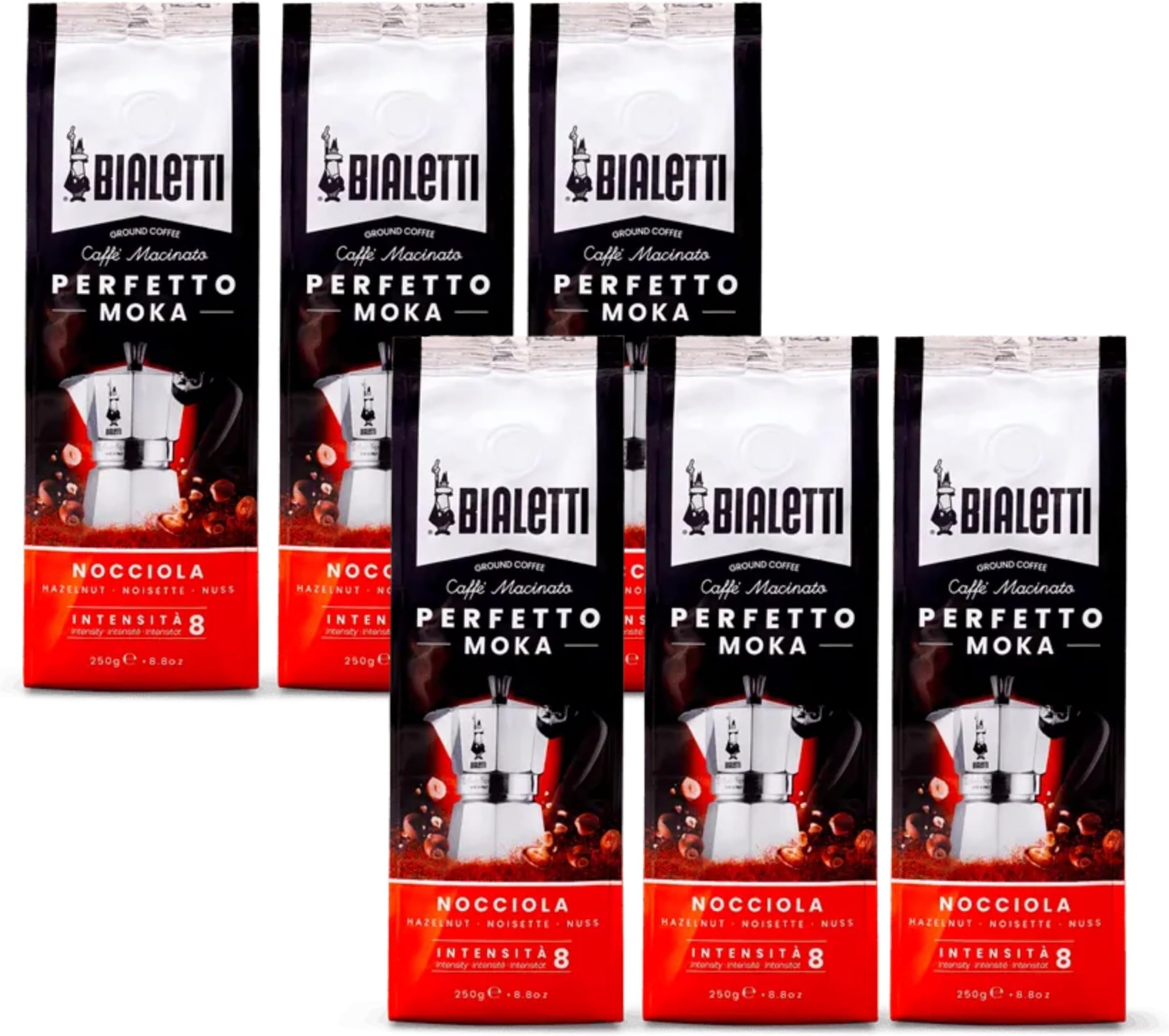 Bialetti Perfetto Moka Ground – Authentic Italian Roast for Moka Pots & Stovetop Brewers, Rich Aroma & Smooth Finish, Compatible with Aeropress, Cafetiere & Home Machines (1500g, Hazelnut)