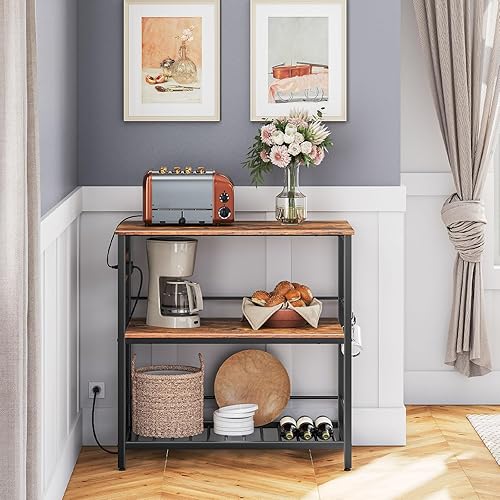 Miniatura 7 de HOOBRO Isla de cocina con almacenamiento, mesa de isla de cocina con toma de corriente, estación de café de 3 niveles de 35.4 pulgadas de largo y