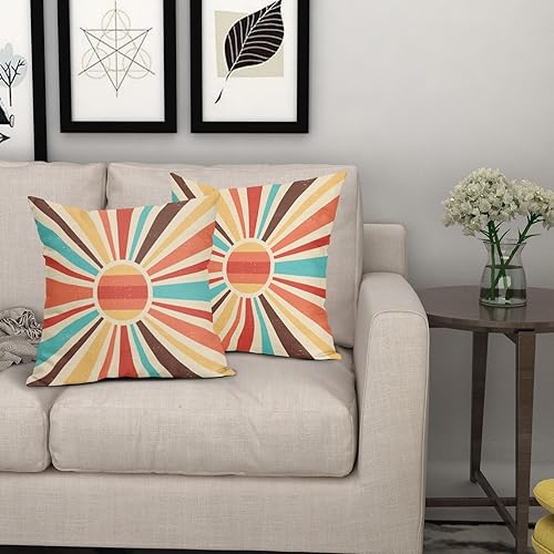 Vista 23 de Juego de 2 fundas de almohada de sol bohemias verdes de 16 x 16 pulgadas, diseño bohemio, amanecer, puesta de sol, estampado abstracto de sol, Sun7