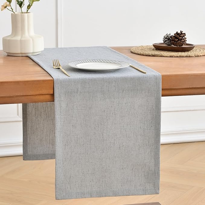 Wracra Linen Style Table Runner, Rustic Farmhouse Grey