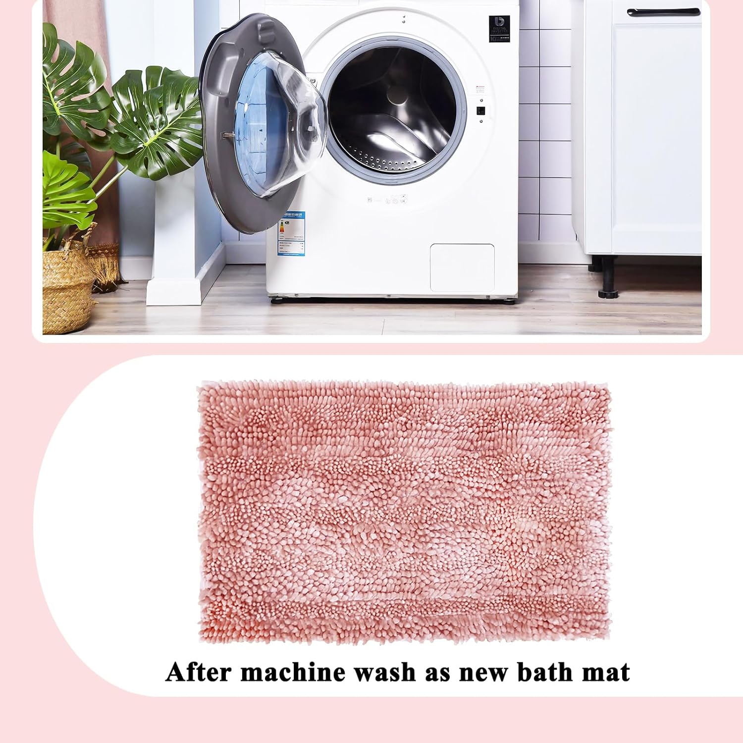 RULLENY Bathroom Rugs Set 2 Pieces Pink, Luxury Butter Chenille Bathroom Mats Non Slip Bath Mats, Super Absorbent and Machine Washable Bath Rug Sets, 31x20 and 16x24 Inch