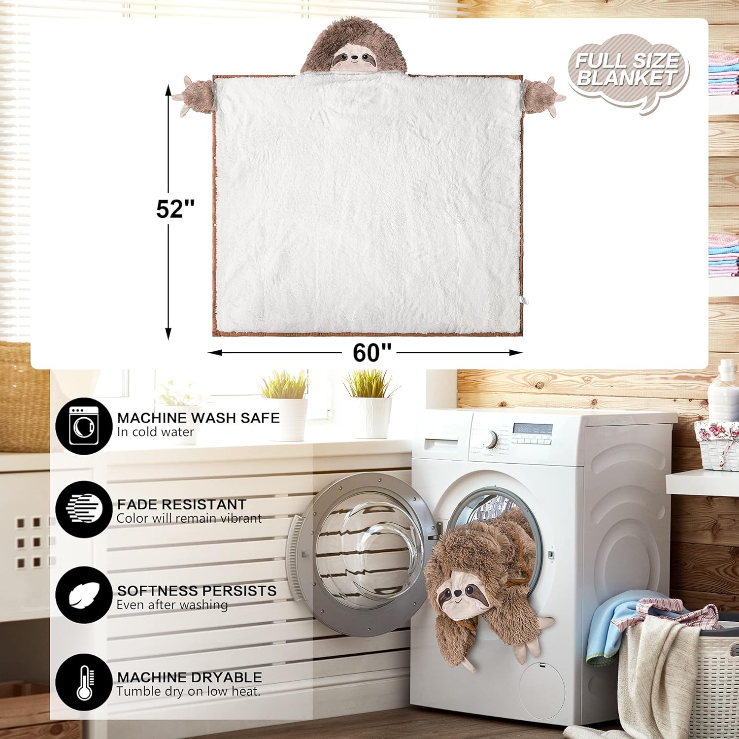 Sloth Wearable Hooded Blanket for Adults - Fluffy Super Soft Shaggy Faux Fur, Fuzzy Warm Cozy Plush Furry Fleece & Sherpa Hoodie Throw Cloak Wrap - Sloth Gifts for Women Adults and Kids - Image 6