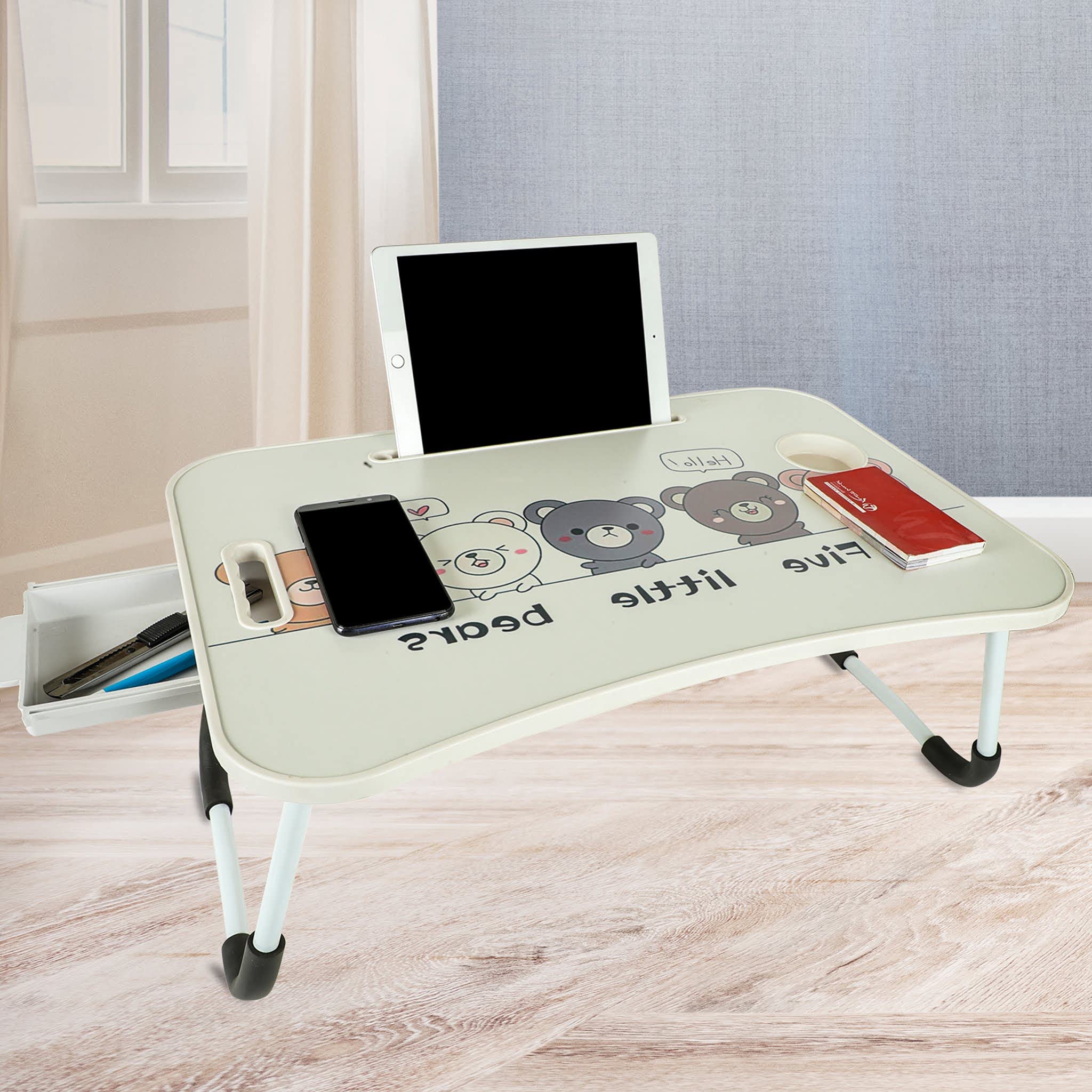 Loukya Multipurpose Foldable Laptop Table with Cup Holder Mini Drawer | Mac Holder | Study Table, Breakfast Table, Foldable and Portable/Ergonomic & Rounded Edges/Non-Slip Legs (Pack of 1) (B097SWJP5B) Amazon Price History, Amazon Price Tracker