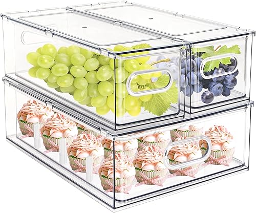 Vista 9 de MineSign - Paquete de 7 contenedores organizadores de refrigerador apilables con cajones extraíbles para almacenamiento de frutas y verduras
