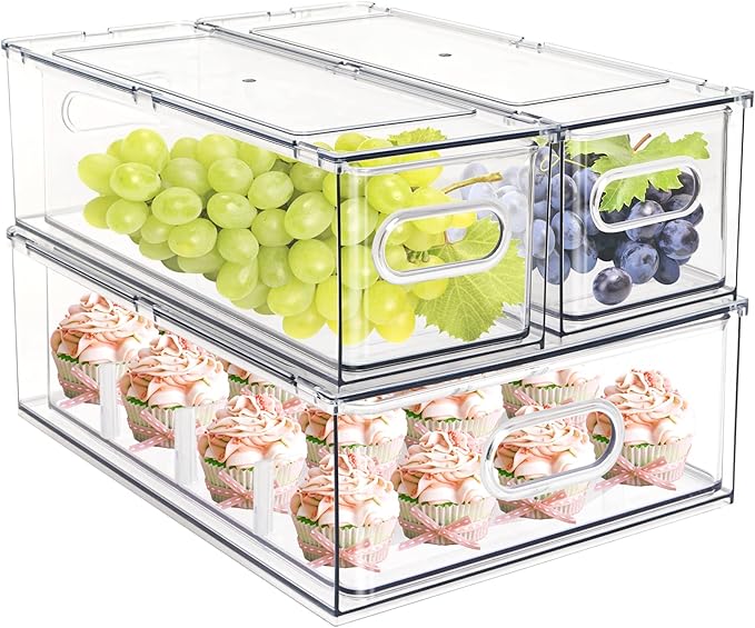 Set of 3 Stackable Refrigerator Organizer Bins