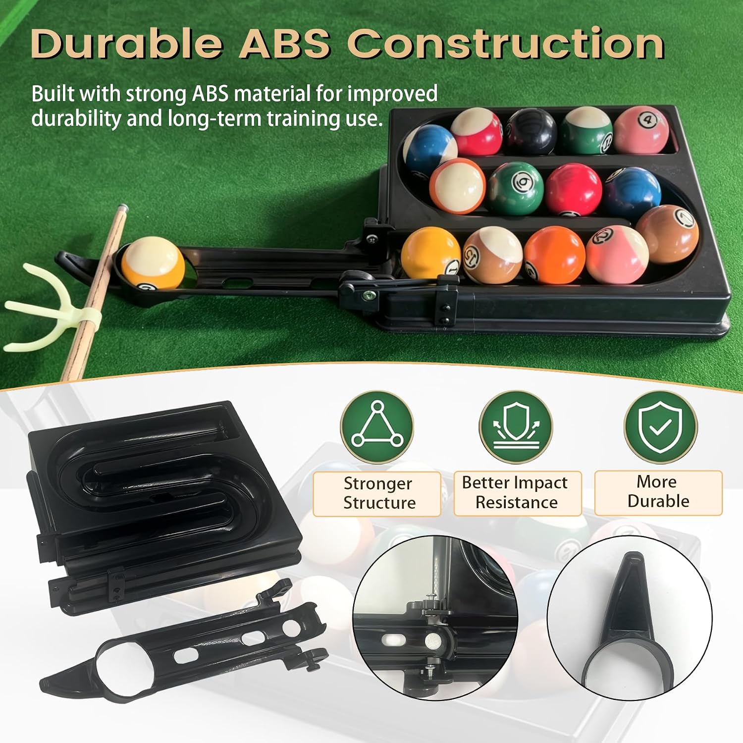 Billiards & Snooker Training Rack, Pool Ball Alignment and Positioning Tool, Fits Up to 15 Standard Pool Balls, Portable ABS Practice Rack for Pool and Snooker, Balls Not Included