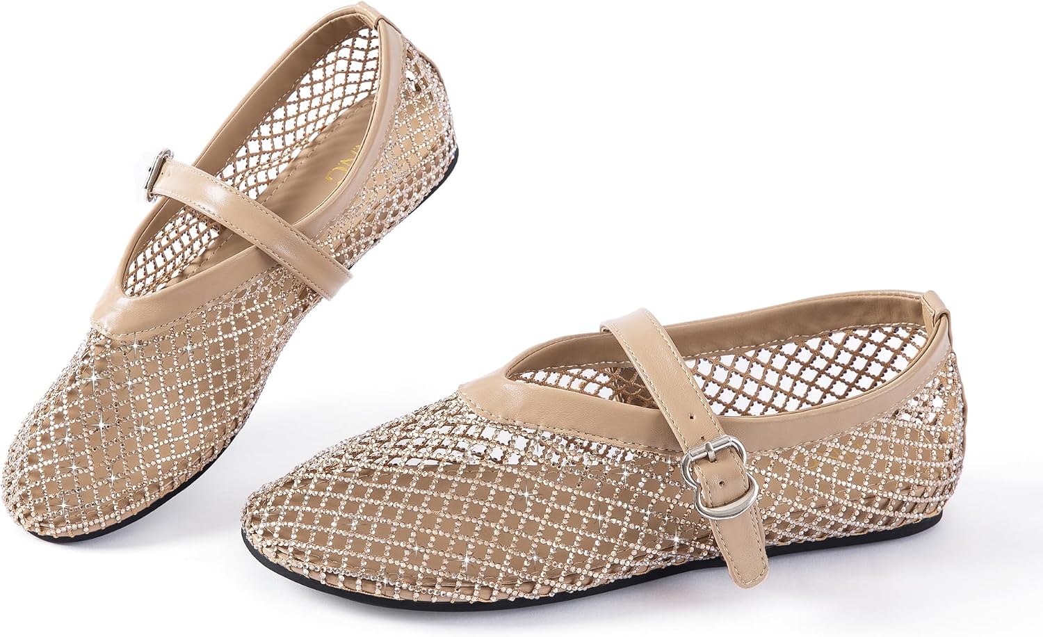 Women Rhinestone Mesh Mary Jane Flats Summer Cute Ballet Shoes
