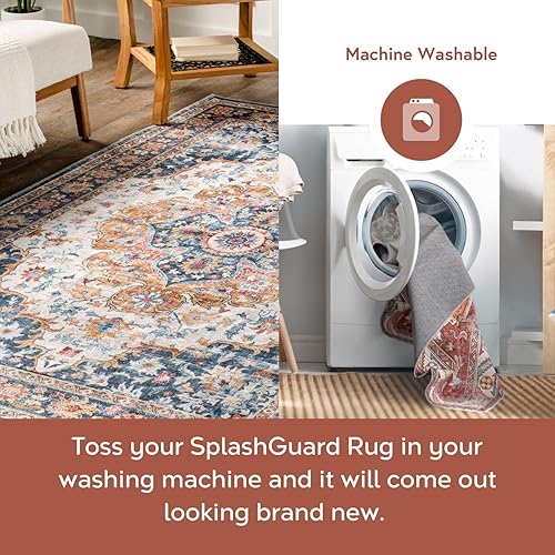 Miniatura 3 de nuLOOM EMI - Alfombra tradicional resistente a las manchas, lavable a máquina, 9 x 12 pies, color azul multicolor