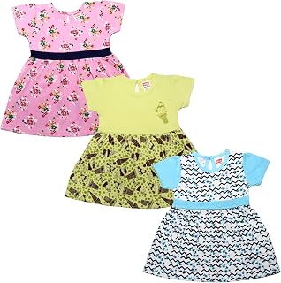 LuvLap Baby Girls Regular Fit 100% Cotton Half Sleeve Girls Knee Length Frock, Pack Of 03 Price In India
