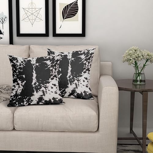 Miniatura 6 de Juego de 2 fundas de almohada con estampado de piel de vaca occidental de 18 x 18 pulgadas, fundas de almohada decorativas con puntos de vaca negra