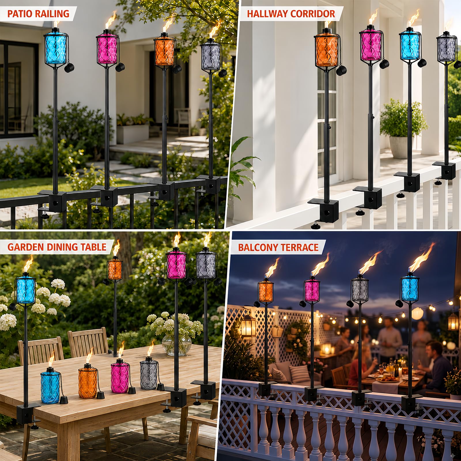 Confezione da 4 torce alla citronella in vetro colorato, 453,6 g, torcia da