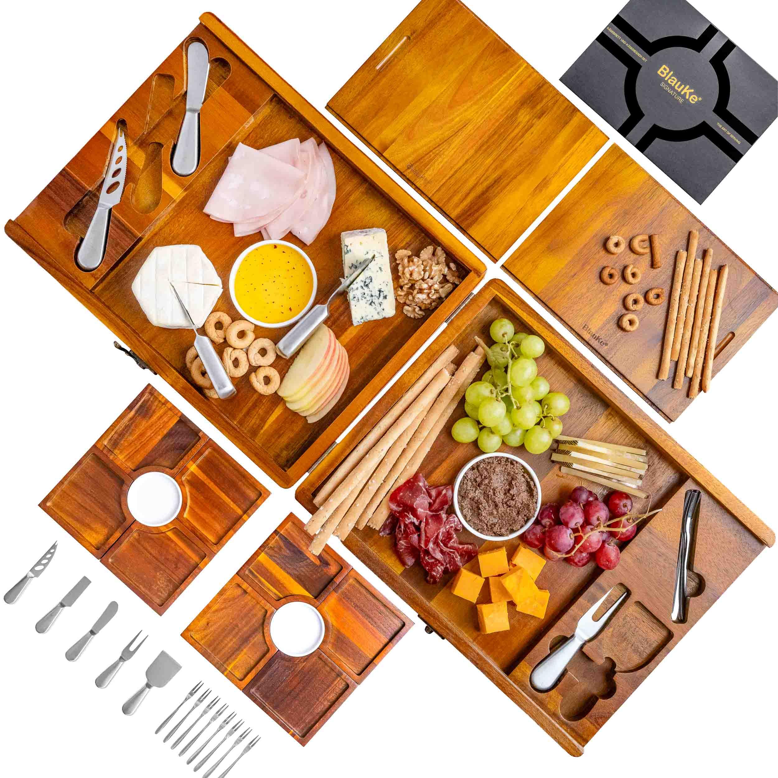 Käsebrett mit Käsemesser Set für Große Gruppen – Akazienholz Servierbrett, EIN Upgrade von Bambus Charcuterie Boards und Cheese Boards – Servierplatte Holz Käseplatte, Frühstücksbrett – Geschenk Idee