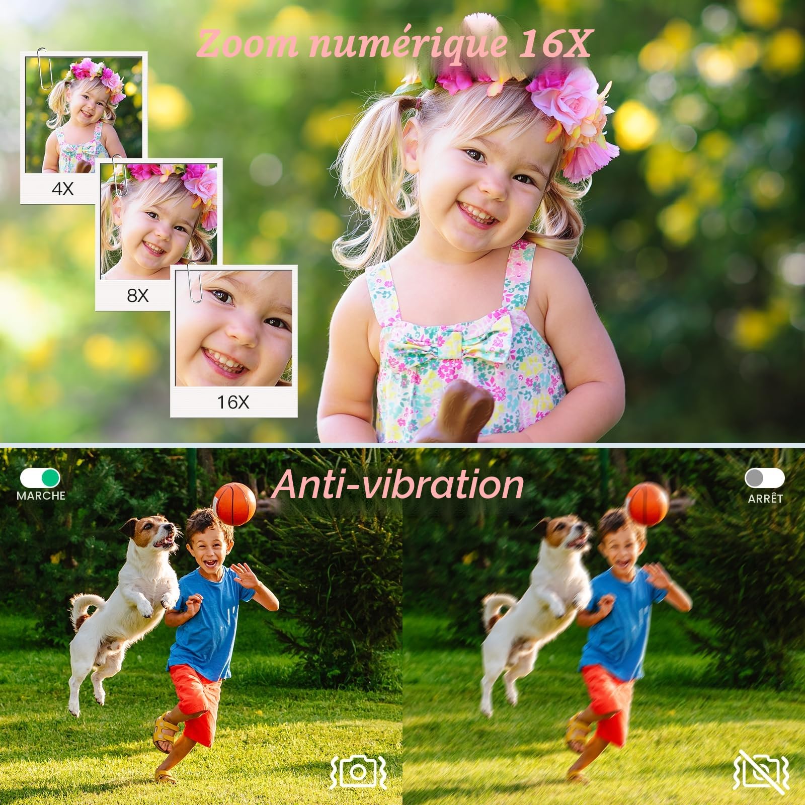 Appareil Photo numérique 1080P FHD Appareil Photo Compact 44MP avec écran LCD 2,4" Zoom numérique 16X Vlogging Appareil Photo numérique Portable avec Carte SD 32 Go pour Enfants (Violet)