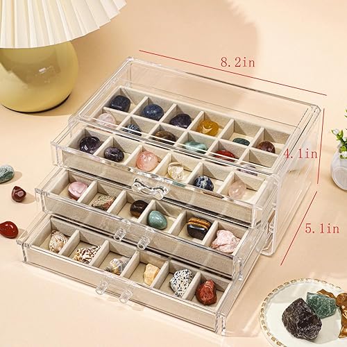 Miniatura 12 de Estuche acrílico de la colección Rock con 54 compartimentos de almacenamiento de rejillas, cajas de colección de rocas, organizador de colecciones