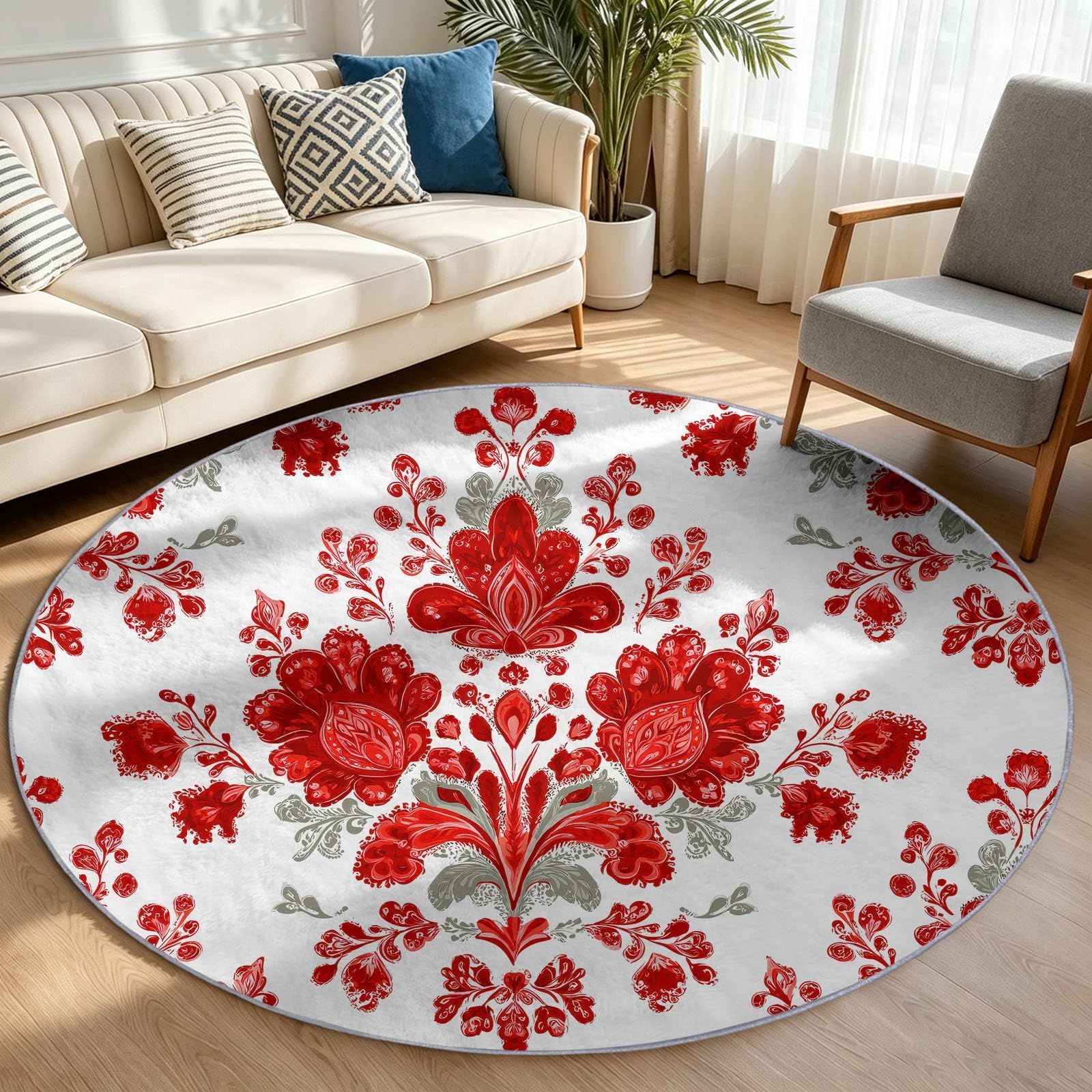 Generisch Alfombra redonda bordada vintage nostálgica, lavable, 120 cm