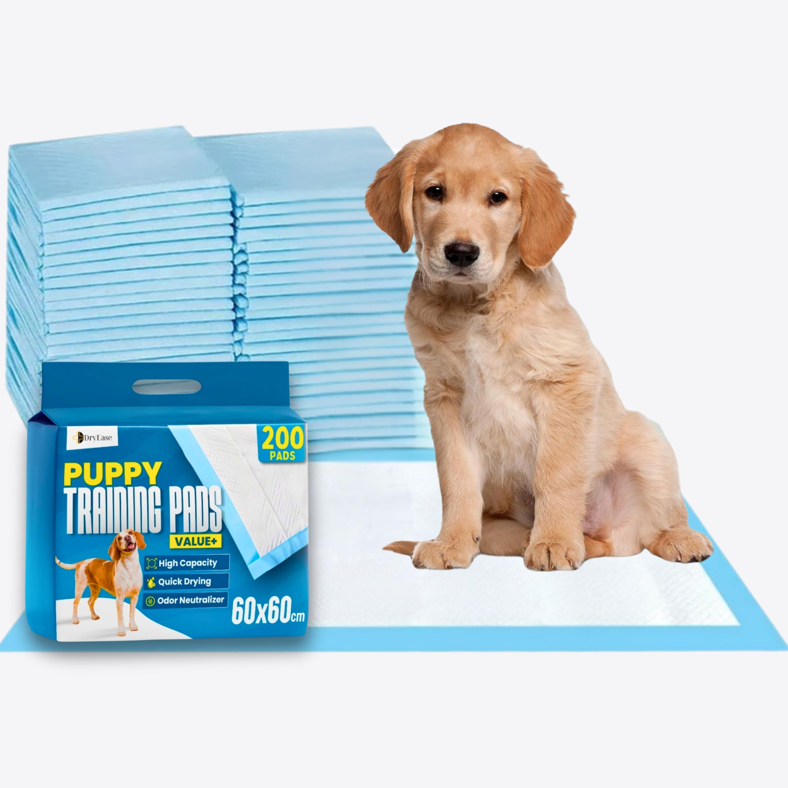 100 x DryEase Large Puppy Pads 60x60cm Disposable Puppy Training Pads | Highly Absorbent Leak-Proof Dog Training Pads | Premium Quality Quick-Dry Dog Pads (60x60cm - 100 Count). — view 7