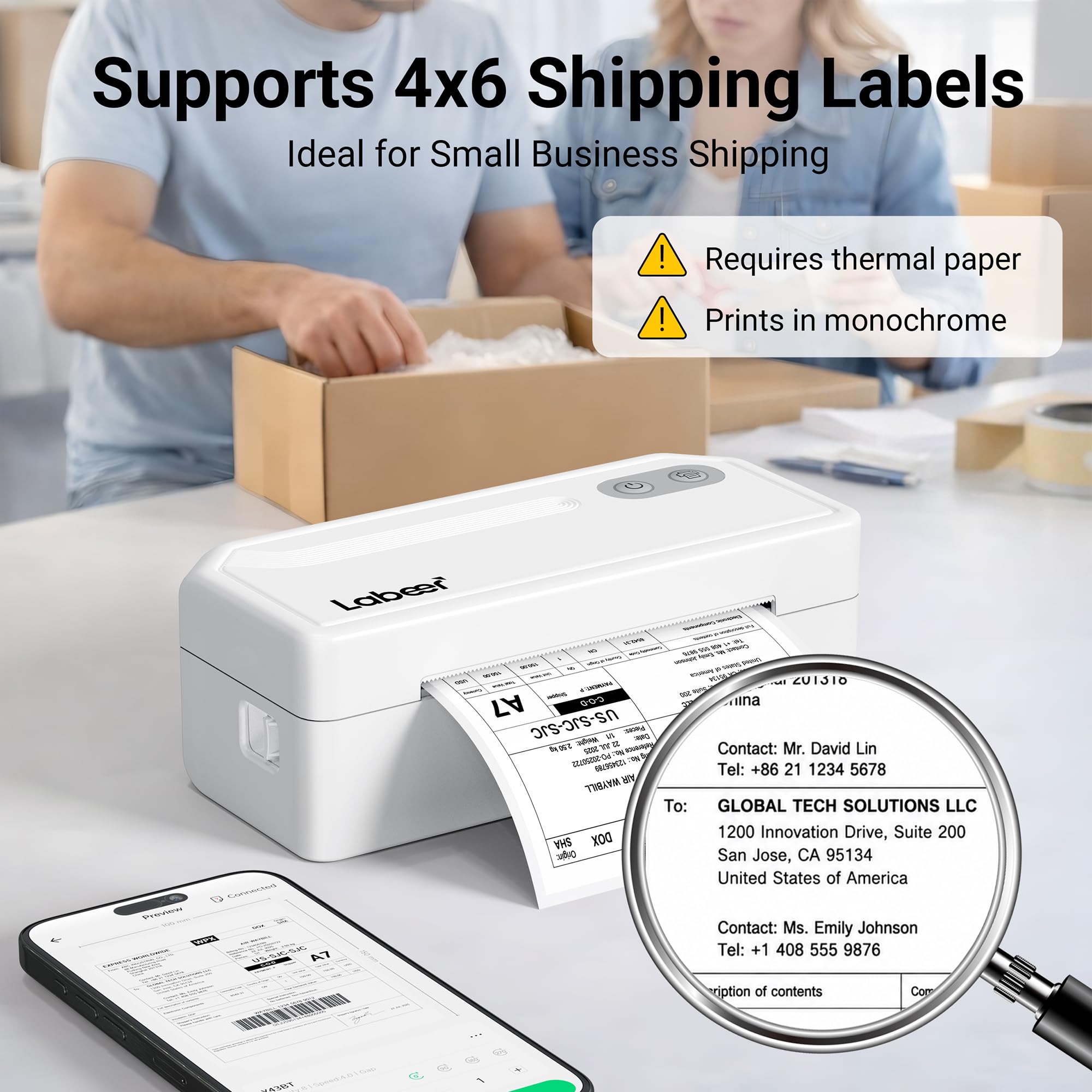 Labeer Bluetooth Thermo-Versand-Etikettendrucker, kabelloser 4x6-Drucker